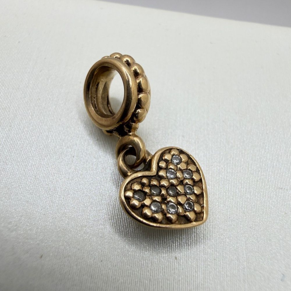 Pandora G585 14kt yellow gold and diamond pave Heart dangle charm 750809D!